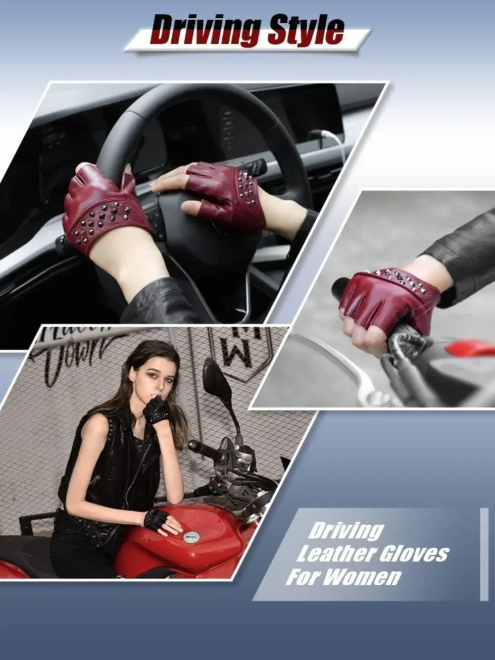 Stylish Women's Fingerless Leather Driving Gloves - Unlined Half Finger Punk